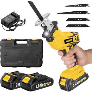 Cordless Reciprocating Saw, 0-3500 RPM Electric Saws with 4 Blades & 2 Batteries, ToolFree Change, Handheld Saw Lightweight, Battery Reciprocating Saws for Cutting Wood PVC Pipe (Yellow)