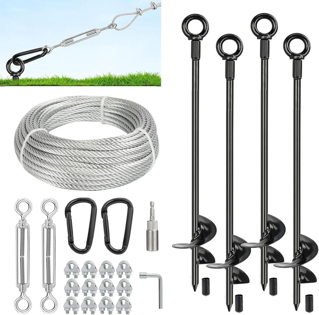 Tinnmao 30 Inch Ground Anchors Heavy Duty, Shed Tie Down Anchor Kit with Galvanized Cable & Turnbuckles, Screw-in Earth Anchors for Sheds, Swing Set, Mobile Homes, Trampolines (4 PCS)