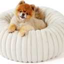 Bedsure ComfyFleece Donut Small Dog Bed - Dog Beds for Small Dogs with Corduroy Fleece & Anti Slip Bottom, Round Faux Fur Pet Beds with Washable Removable Cover, Cream, 23x23x7 inches