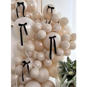 185pcs Double Stuffed White Sand Balloon Arch kit with Black Bows, Pearl White Balloons Different Sizes 18" 12" 10" 5" for Birthday Wedding Bridal Shower Party Baby Shower Decoration (Pearl White Sand)
