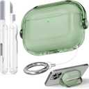 for Airpods Pro 3 Case,Safety Lock Cases for Apple Airpod Pro 3 (2025) with Phone Stand & Cleaner Kit,Drop Protection Air pods Pro3 Case Cover for Men Women with Keychain,Clear Green