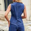 Denim Vest Women Jean Vest Tops Button Down Sleeveless Denim Tank Tops Crew Neck Summer Trendy Waistcoat with Pockets (Large, 01-blue)