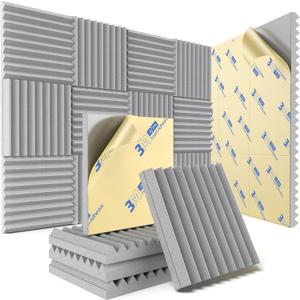 12 Pack Sound Proof Foam Panels for Wall with Self Adhesive, 1" X 12" X 12" High Density Acoustic Panels Sound Absorbing Quick-Recovery, Wedges Soundproof Wall Panels for Gaming & Studio Decor - Gray
