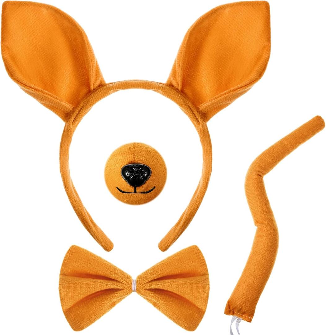 4 Pcs Kangaroo Costume Set Kangaroo Headband Bowtie Tail Nose for Carnival Mardi Gras Party Cosplay (Brown)