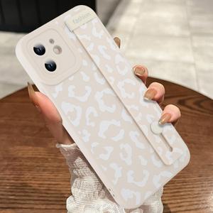 MOWIME Compatible with iPhone 11 Case with Strap Wrist, Cheetah Print Shockproof Soft TPU Protective Cover for Women Girls, Slim Anti Scratch Case for iPhone 11 6.1 Inch, White