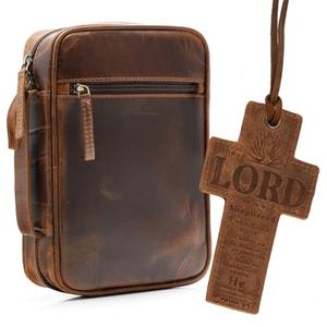 ELIZO Leather Bible Cover for Men Bible Case Women Holder Carrying Organizer Wrap Sleeve Protector Christian Religious Gift Cross Bookmark – Small Antique Brown
