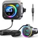 JOYROOM 66W Bluetooth 5.4 Car Adapter Aux with 3 Charging PortsPD 30W & 2 * 18WAir Vent Installation for Safe Deep HiFi Bass Player Wireless Radio FM Transmitter for Car with Colorful LED Light (Black)