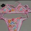 ZAFUL Women's Tie Back Padded High Cut Bralette Bikini Set Two Piece Swimsuit, Large, Pink 