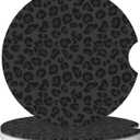 Absorbent Car Coasters for Cup Holders, 2 Pack Universal Anti Slip Ceramic Cup Coaster for Women Men 2.56 Inch Car Interior Accessories - Black Leopard Print 001