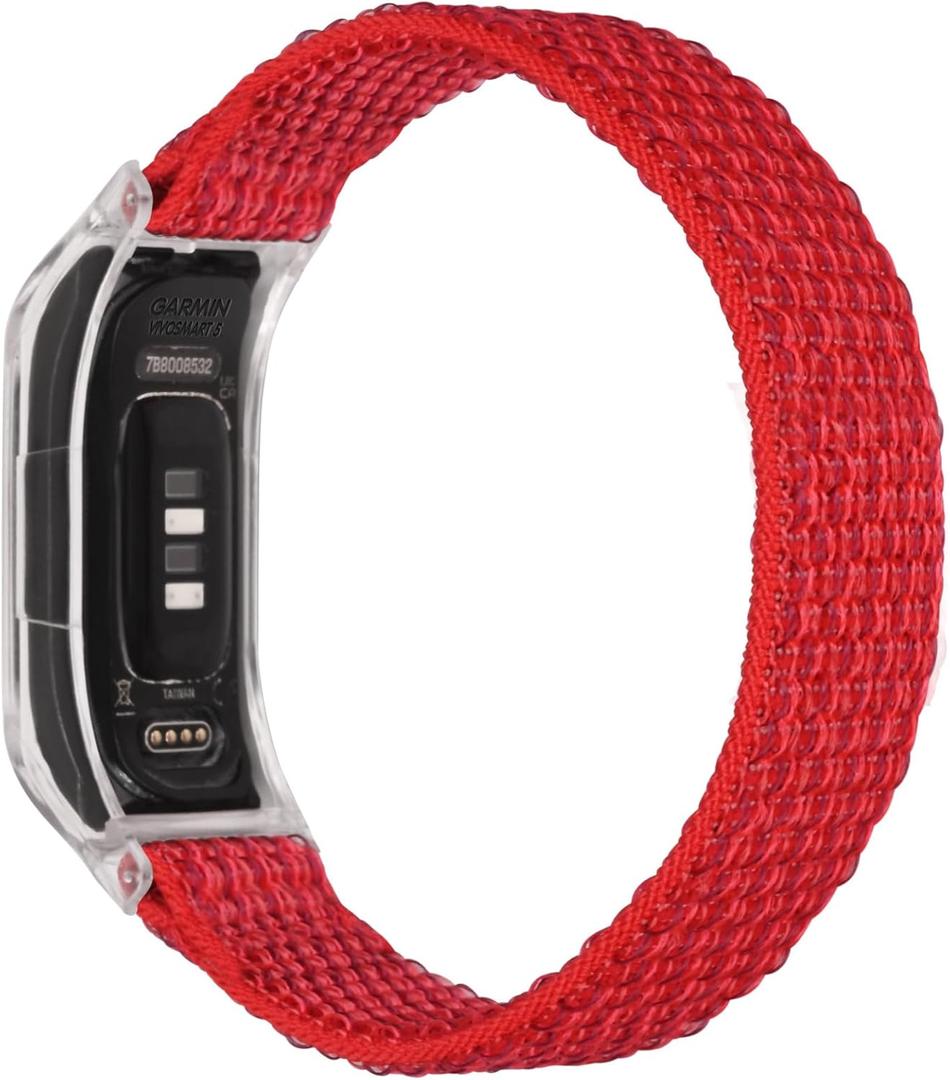 Sport Mesh Nylon Bands Compatible with Garmin Vivosmart 5 tracker Replacement Bands with Case (Transparent Case-M(5.1-8.3inch))