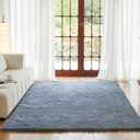 Ultra Soft Shag Area Rug, 5'x7'Indoor Modern Plush Non-Skid Nursery Faux Fur Rugs for Living Room, Anti-Skid Durable Rectangular Fuzzy Fluffy Carpet for Kids Room Home Decor (5x7 Feet, Pure Grey)