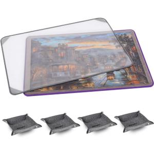 Kidoodler Jigsaw Puzzle Board with Cover & Sorting Trays | 33x22 Portable Puzzle Mat for 1000 pcs with 4 Foldable Sorting Trays | 4mm Reinforced Hardboard | Non-Slip Surface | Purple