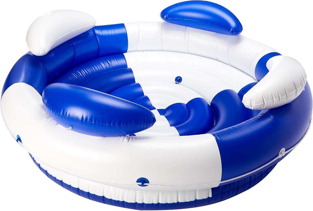 SWIMLINE Inflatable Island Pool Lounger Multi-Person Conversation Float with Backrest & Armrests, Large 75", Luxury Sofa-Style, Blue & White