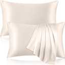 2 Pack 100% Pure Silk Pillowcase for Hair and Skin, Both Sides Mulberry Silk Pillowcases with Hidden Zipper, Cooling Pillowcase 19 Momme, 600 Thread Silk Pillow Cases King Size, Beige