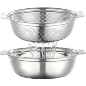 Colander for Kitchen Stainless Steel, 4QT Rice Strainer Bowl with Handle for Washing Pasta, Spaghetti, Vegetables, Fruit, Durable Use, Dishwasher Safe(2PC)