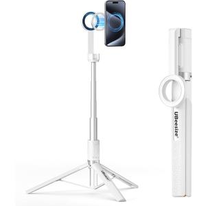 UBeesize Magnetic Tripod for iPhone with Remote, 64 Extendable Phone Stand for Video Recording/Vlogging, N52 Strong Holder for iPhone 12-15/Android, Portable Travel Selfie Stick Tripod(White)