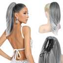Ponytail Extension  16 Claw Clip in Ponytail Hair Extensions Natural Soft Synthetic High Pony Tail Hairpieces for Women (Grey with White Ends, 16 inch)