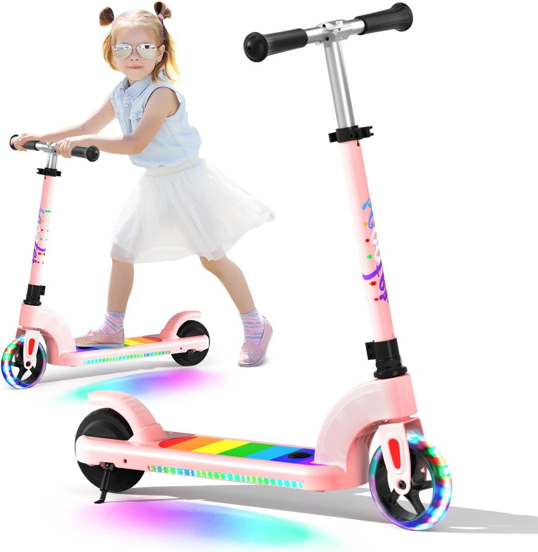 ANHAO Electric Scooter for Kids Ages 6-12 (Mainly 6-10), Kids Electric Scooter with Adjustable Height, Kick Scooter for Kids up to 110 Lbs, up to 6Mph (Pink)