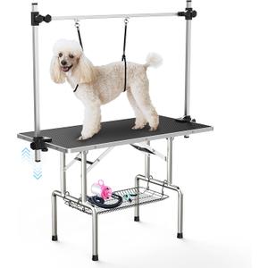 Lyromix 46''Large Dog Grooming Table, Adjustable Cat Drying Desktop with Arms, Nooses, Mesh Tray, Foldable Pet Station at Home, Maximum Capacity Up to 330Lb, 46inch, Black, 46in
