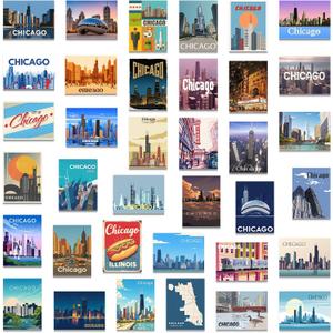 Xuhal 36 Pcs Chicago Fridge Magnet Chicago Souvenirs Gifts Refrigerator Magnets Home Decoration Accessories, 2.48 x 1.85 inches