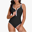 Zando Women's One Piece Swimsuit Athletic Zipper Front Bathing Suits Square Round Neck Low Back Swimwear (XL, Black)