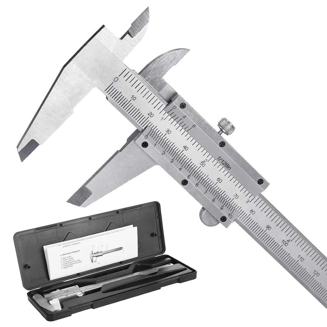 6-Inch/150mm Vernier Caliper Measuring Tool, Fractional Calipers, High-Hardness Steel Mechanical Micrometer, Non-Digital Slide with Dual Imperial/Metric Scale, 0.02 mm&1/128 Inch