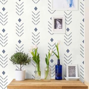 Ismoon Geometric Peel and Stick Wallpaper Boho Beige/Blue Wall Paper Peel and Stick Herringbone Modern Contact Paper Vinyl Self Adhesive Removable Bedroom Wallpaper 16.1x78.7in