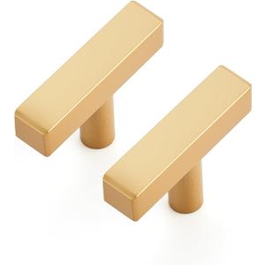 Ravinte 20 Pack Brass Single Hole Champagne Gold Handles Square Cabinet Hardware Stainless Steel Pulls for Kitchen Cupboard Drawers 2 Inch Overall Length