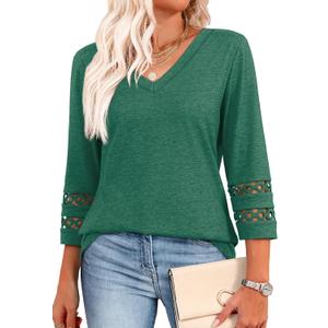 XIEERDUO 3/4 Length Sleeve Womens Tops Dressy Casual Blouses for Women 2026 Trendy V Neck T Shirts Summer Clothes, Green, XL