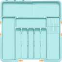 Homecor Silverware Organizer - Expandable Large Kitchen Drawer Organizer Utensil Organizer with 2 Knife Block Inserts, 22"x 19"Cutlery Tray with Drawer Dividers for Kitchen Flatware (Turquoise)