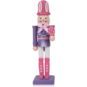 2 x 7 Inch Easter Bunny Nutcracker Decoration, Wooden Rabbit Soldier Figure for Spring Holiday Tabletop Display (Purple)