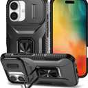 Magnetic Case for iPhone 16, Phone Case iPhone 16,iPhone 16 Case with Camera Cover & Kickstand Military Grade Shockproof Case for iPhone 16 Black