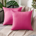 MIULEE Pack of 2 Decorative Outdoor Solid Waterproof Throw Pillow Covers Faux Linen Garden Farmhouse Cushion Cases for Patio Tent Balcony Couch Sofa 18x18 Inch Hot Pink