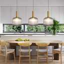 Battery Operated Pendant Light,Glass Battery Ceiling Light Fixtures with Wireless Remote Dimmable,10 Colors Modes Rechargeable Chandelier for Kitchen,Dining Room,Living Room,Bedroom(Clear)