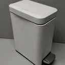 1.3 Gallon Slim Small Trash Can with Lid Soft Close, Stainless Steel Garbage Can for Bathroom Bedroom Office, Rectangular Step Trash Bin with Removable Inner Waste Basket (White)