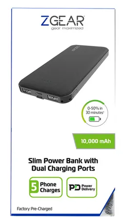 Zgear Slim Power Bank 10,000 mAh with DUAL Charging Ports