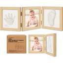 Baby Shower Gifts for Boys, Girls - Baby Hand and Footprint Kit, Newborn Handprint Kit, Keepsake Photo Frame, Nursery Picture Frame, Gender-Neutral Newborn Keepsake Gifts (Ash Wood)