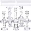 Mumufy 20 Pcs Glass Crystal Taper Candle Holders Stand Centerpiece Bulk with 10 in Taper Candles Sticks Clear Decorations Table Wedding Dining Party (Transparent)