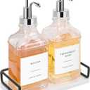 Coffee Syrup Dispenser for Coffee Bar, Clear Glass Syrup Bottles with Pump, Refillable Maple Syrup Storage, Coffee Station Accessories and Organizer, 500ml, Set of 2 + Tray (Chrome Finish)