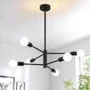 JZQWCK Modern Sputnik Chandeliers 6-Light,Black Chandeliers For Dining Room Light fixture,Mid Century Ceiling Light Fixture Height Adjustable Industrial Lighting For Bedroom Living Room Kitchen Island