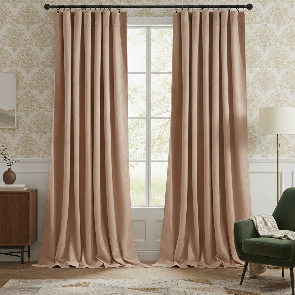 StangH Nursery Sunlight Blush Curtains - Room Darkening Curtains for Bedroom Elegant Interior Decoration Privacy Window for Living Room, W52 x L96, Blush Beige, 2 Panels