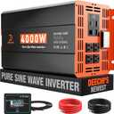 4000 Watt Pure Sine Wave Inverter 12V DC to 110V/120V AC Converter for RV/Truck/Home/Off-Grid Solar Car Power Inverter for Vehicles with 4 AC, 2 USB & 1 Type-C Ports, Hardwire Kit, Remote Controller