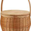 Twine Cask Willow Outdoor Lid and Handle, Insulated, Wicker Basket with Picnic Equipment Set of 1, Brown