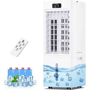 Swamp Cooler, 6L Windowless Portable Air Conditioners, 4 Modes & 3 Speeds, 3-IN-1 Evaporative Air Cooler with 4 Ice Packs, 12H Timer, Remote, Auto Oscillating, Quiet Cooling Fan