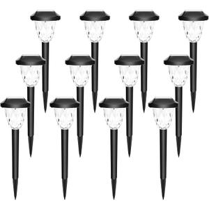 GIGALUMI 12 Pack Solar Lights Outdoor, Solar Pathway Lights with Great Pattern, Waterproof Auto On/Off Solar Powered Light for Outside Yard Garden Walkway Driveway Lawn Pathway (Cold White)