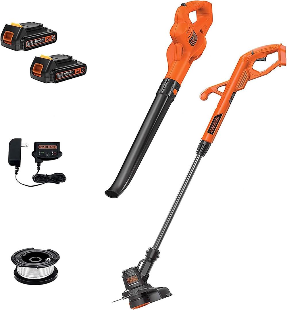 BLACK+DECKER 20V MAX Weed Eater, Edger and Sweeper Combo, Includes 2 Batteries and Charger, Cordless Electric Weed Wacker and 130 Mph Hard Surface Leaf Blower, 10 in. (LCC222), One Size