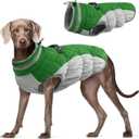 FUAMEY Dog Coat for Large Dogs,Waterproof Dog Winter Jacket with Harness Built in Puppy Cold Weather Coats Reflective Pet Vest with Zipper Warm Fleece Dogs Snowsuit Windproof Green XXXL