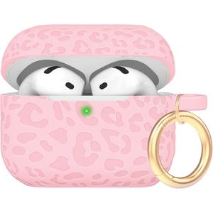 Engraved Leopard Case Compatible with AirPods 4th Generation Carving Cover with Keychain, Skin Soft Cover for Compatible with AirPods 4 Case Full Protection,Front LED Visible, Pink