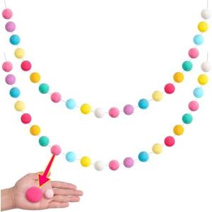 XmasExp Pastel Colorful Pom Pom Garland Decorations - Large Spring Felt Ball Garland for Classroom,Christmas, Mantle Decor, Easter Tree Ornaments, Baby Shower and Party Hanging Decor,13 Ft.