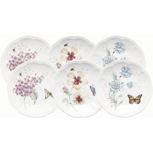 Lenox Dinnerware Set, Butterfly Meadow 6-Piece Tidbit Plate Set, Service For 6, Durable Porcelain Appetizer Plates, Dishwasher And Microwave Safe, Ceramic Plates, Salad Plate (Assorted, 6 Piece)